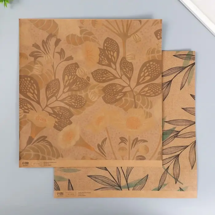 Бумага для скрапбукинга двусторонняя крафт "Флора" плотность 180 гр 30,5х32 см