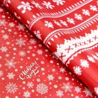 Бумага упаковочная новогодняя "Снежинки на красном фоне", глянец, двусторонняя, 80 г/м2 , 70 х 100 см.