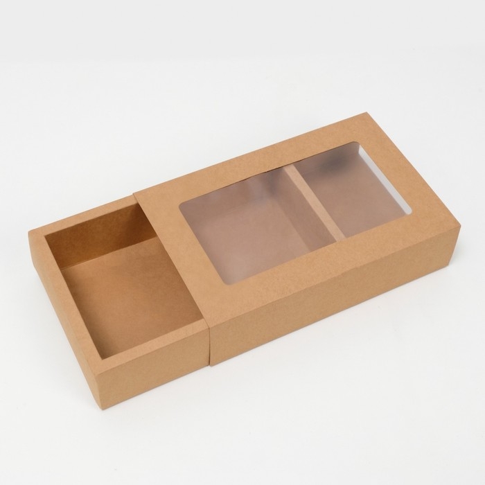 Коробка складня, пенал, с окном, крафтовая, 25 х 16 х 6 см