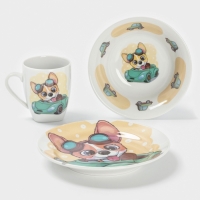 Набор посуды 3 пр. Веселый гонщик И.У. (т 175мм гл кр,сал 360мм круг,круж 210 мл Глория)