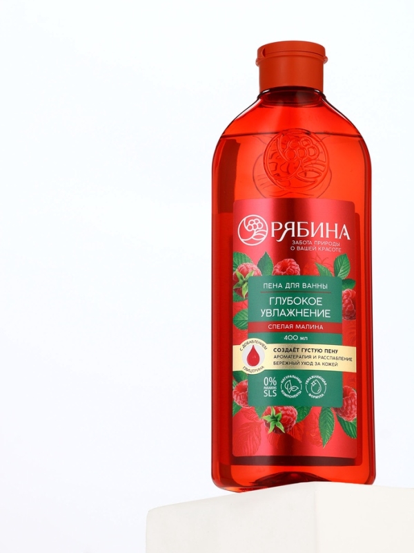 Пена для ванны, глубокое увлажнение, аромат малины, 400 мл, Рябина