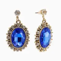 Серьги со стразами "Овал грань", цвет ярко-синий в золоте