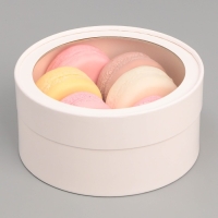 Коробка для макарун, кондитерская упаковка тубус с окном &laquo;Белый&raquo;, 16 х 16 х 7 см