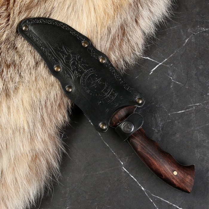 Нож кавказский, туристический "Каспий" с ножнами, сталь - 40х13, рукоять - орех, 13.5 см