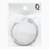 Серьги-кольца со стразами d=5.5 см, белые в серебре