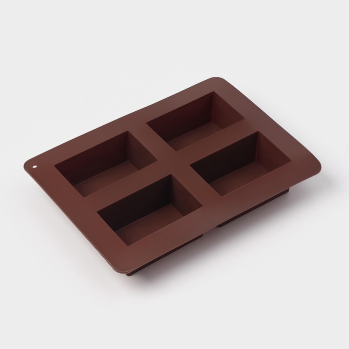 Форма для выпечки Доляна &laquo;Прямоугольник&raquo;, силикон, 21,5&times;15,3&times;3,7 см, 4 ячейки (7,7&times;4,8 см), коричневый