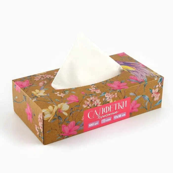 Салфетки бумажные в коробке &laquo;Райский сад&raquo;, 100 шт, двухслойные
