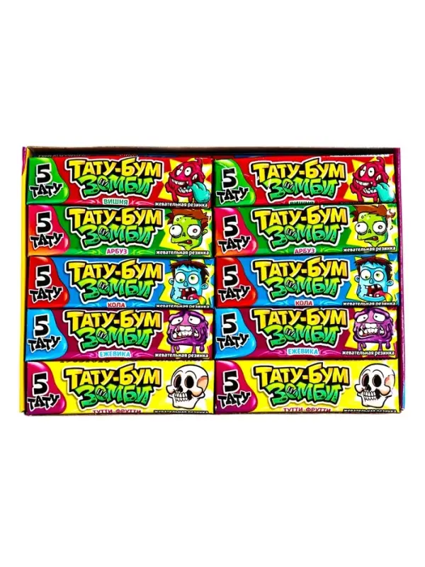Жевательная резинка в пластинках с татуировками "ТАТУ-БУМ ЗОМБИ" ассорти 12,5гр