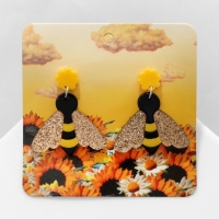 Серьги акрил &laquo;Пчёлы&raquo;, цвет золотисто-чёрный в серебре
