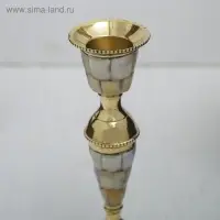 Подсвечник с перламутром "Замок" на 1 свечу, латунь 7,5х7,5х17 см