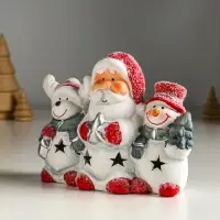 Сувенир керамика свет "Дед Мороз, снеговик и лосик" 15,5х5,8х11,5 см