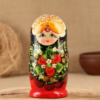 Матрёшка &laquo;Земляничка&raquo;, чёрный платок, 5 кукольная, 18 см