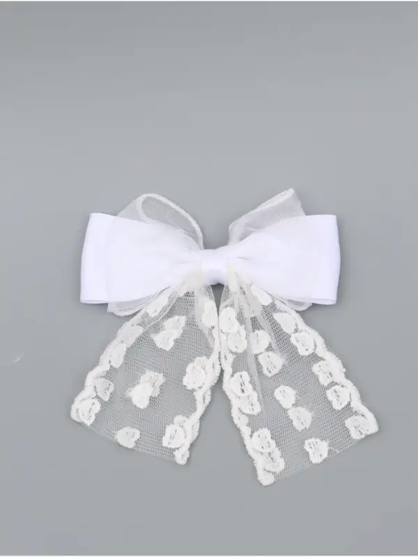 Бант для волос на заколке с лентами &laquo;Сердечки&raquo;, белый, Принцессы