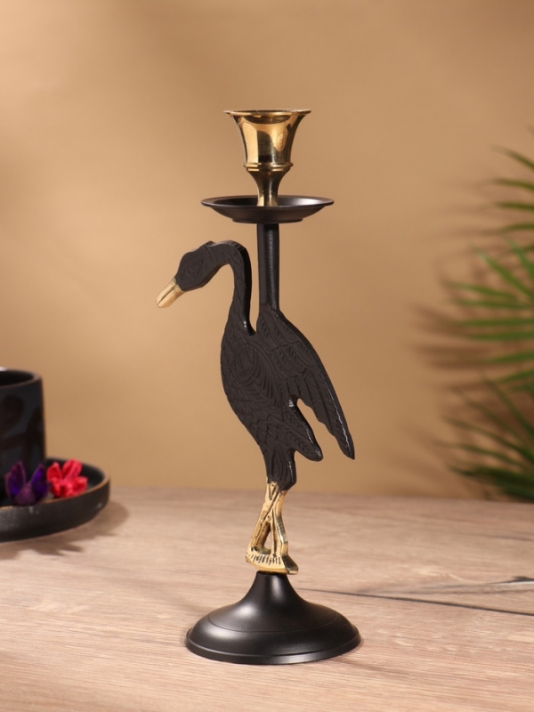 Подсвечник на 1 свечу "Дикая природа" латунь, черный с золотом  12х7,5х23,5 см