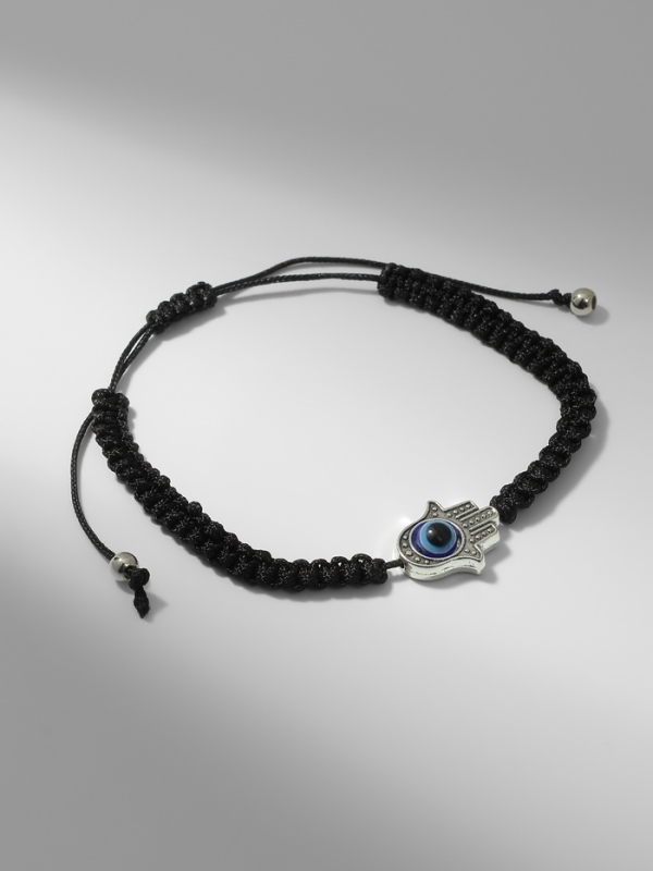 Браслет-оберег &laquo;Детский на нити&raquo; глазик в плетении, цвет синий в чернёном серебре, d=4 см