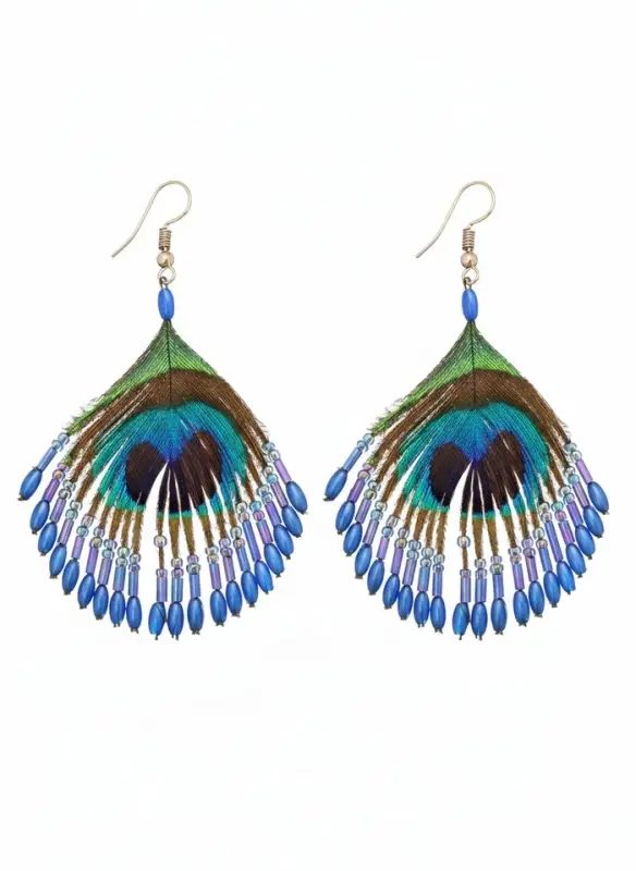 Серьги "Павлин" 5х8 см, цв. синий