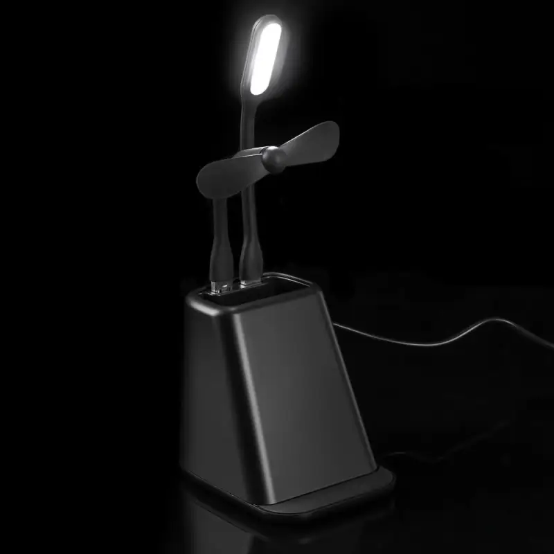 Настольный органайзер с зарядкой, лампой, вентилятором и подсветкой лого powerTower, черный