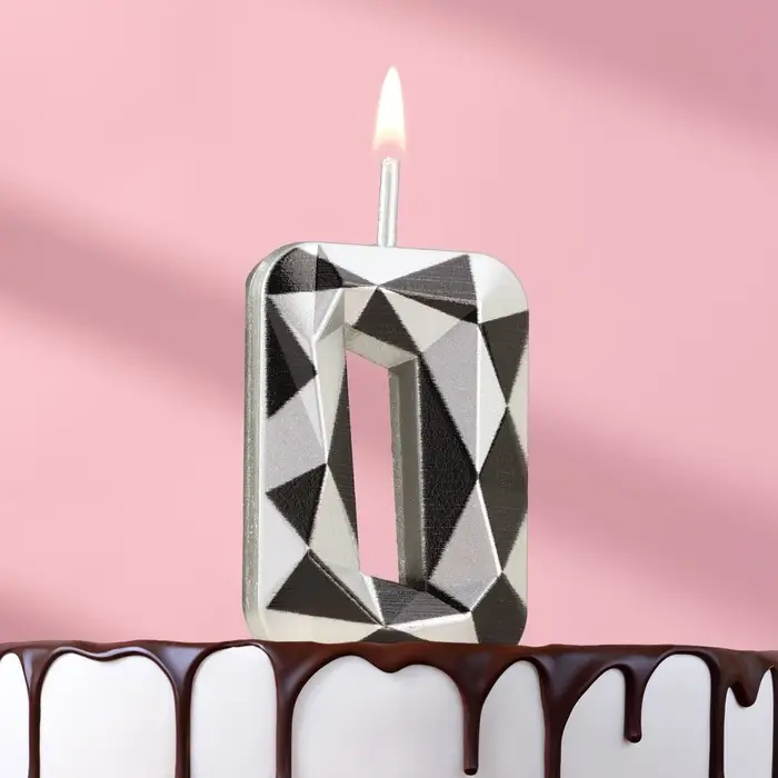 Свеча для торта &laquo;Алмаз&raquo;, цифра 0, серебристый металлик