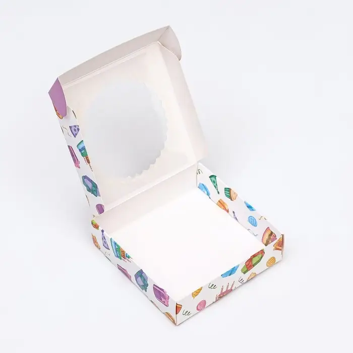 Коробка сборная с окном, &laquo;С Днем Рождения&raquo;, 11.5&times;11.5&times;3 см