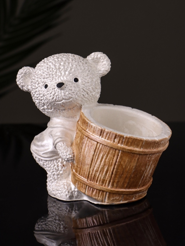 Кашпо "Медведь с горшочком" 9х10х6 см,перламутр