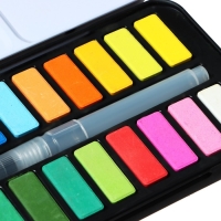Краски акварельные, в кюветах, с кистью, 24 цвета Краски акварельные, в кюветах, с кистью, 24 цвета