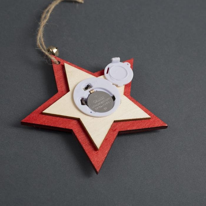 Ёлочная игрушка &laquo;Красная звезда с оленем&raquo;, от батареек, свечение тёплое белое