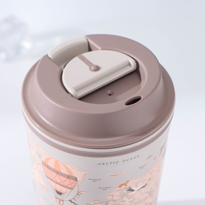Термостакан с крышкой с клапаном &laquo;Карта&raquo;, 350 мл, 8,6&times;8,6&times;15,5 см, цвет светло-бежевый