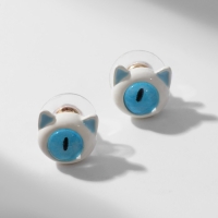 Серьги с эмалью &laquo;Монстрики&raquo; котик, цвет бело-голубой