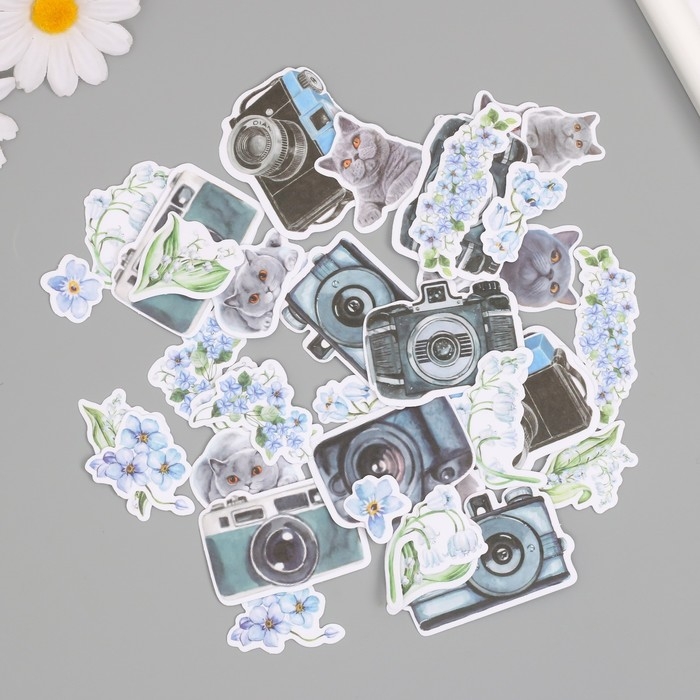 Наклейки для творчества Наклейки для творчества "Коты, голубые цветы и фото" 3,5х5 см набор 40 шт 9,4х8,4х0,5 см