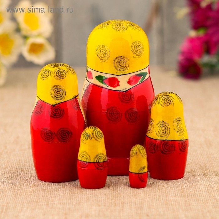 Матрёшка &laquo;Зоя&raquo;, желтый платок, 5 кукольная, 12 см