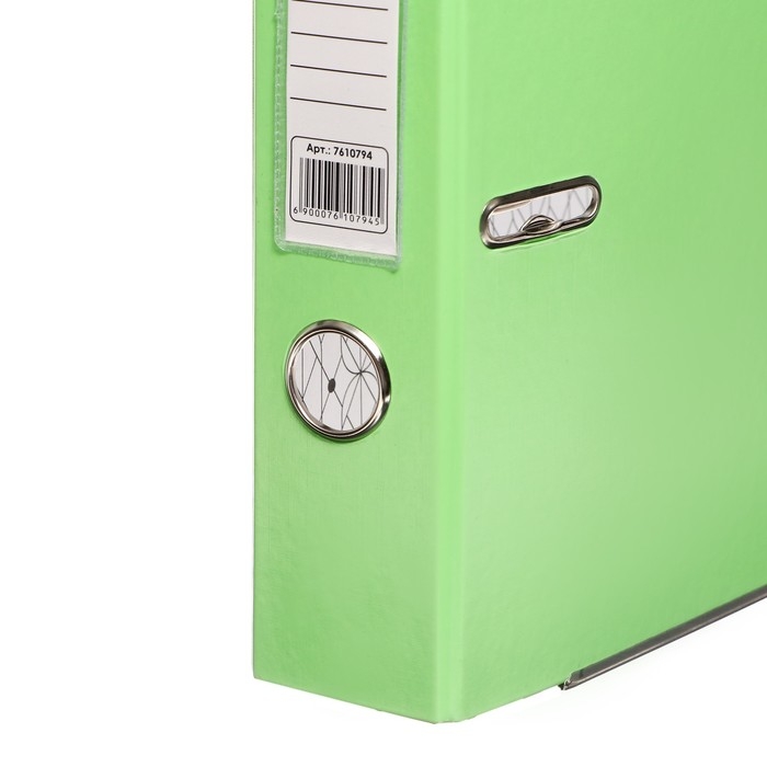 Папка-регистратор А4, 50 мм, Calligrata, ПВХ, тиснение "лен", металлическая окантовка, карман на корешок, собранная, фисташковая, микс