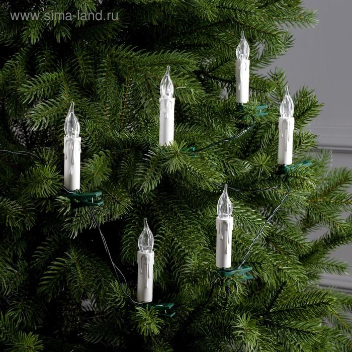 Гирлянда &laquo;Нить&raquo; 10 м с насадками &laquo;Свечи на прищепке&raquo;, IP20, тёмная нить, 50 LED, свечение тёплое белое, 220 В