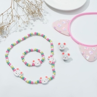 Набор детский &laquo;Выбражулька&raquo; 4 предмета: ободок, клипсы, бусы, браслет, кошечка, цвет МИКС