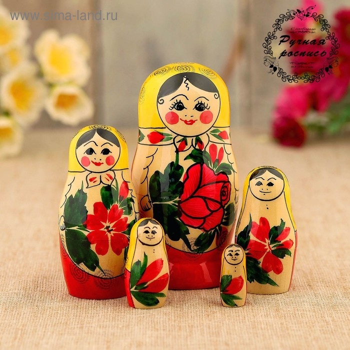 Матрёшка &laquo;Зоя&raquo;, желтый платок, 5 кукольная, 12 см