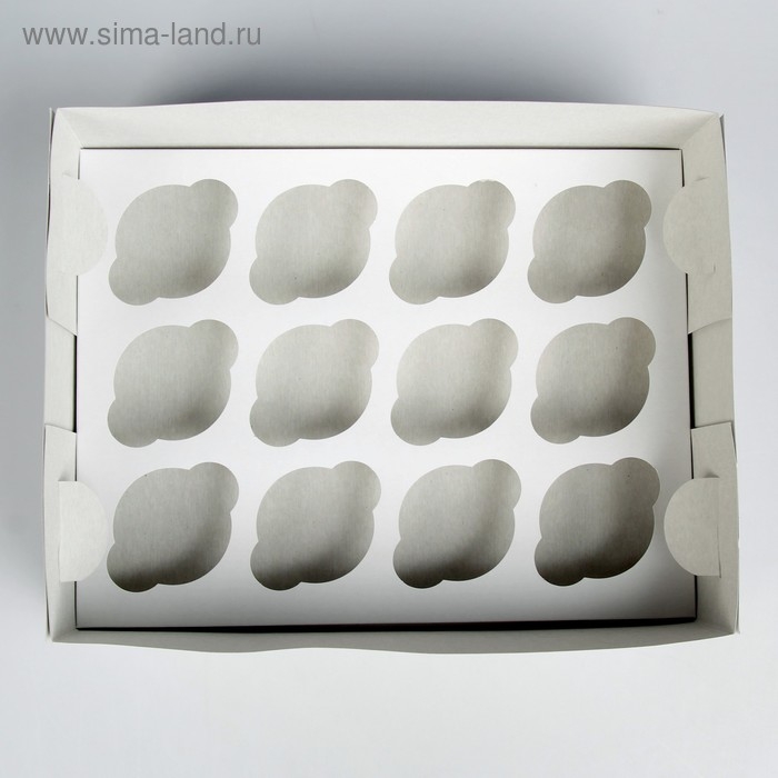 Упаковка на 12 капкейков, белая, 32,5 х 25,5 х 10 см