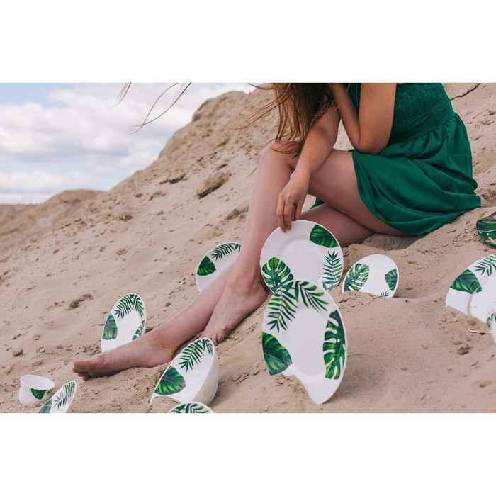 Блюдо сервировочное Avvir &laquo;Лист папоротника&raquo;, овальное, 30&times;22 см, стеклокерамика, цвет белый