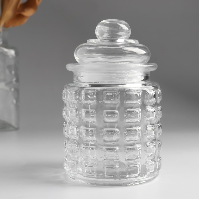 Банка для свечей стекло с крышкой фигурной Банка для свечей стекло с крышкой фигурной "Квадратики" прозрачная 250 мл 7,5х7,5х12,5 см
