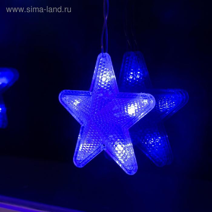 Гирлянда &laquo;Бахрома&raquo; 2.4 &times; 0.9 м с насадками &laquo;Звёздочки&raquo;, IP20, прозрачная нить, 186 LED, свечение синее, 8 режимов, 220 В