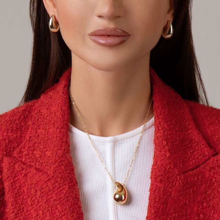 Гарнитур 2 предмета: серьги, кулон &laquo;Капля&raquo;, цвет золото, 40 см
