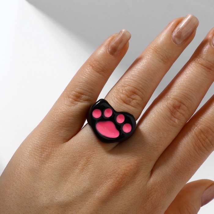 Кольцо Кольцо "Лапка", цвет чёрно-розовый, безразмерное