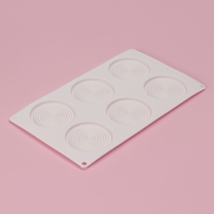 Форма для муссовых десертов и выпечки Доляна &laquo;Гипноз&raquo;, силикон, 30&times;17,5&times;0,5 см, 6 ячеек (d=7,7 см), цвет белый