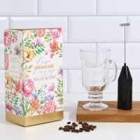 Кружка для кофе 200 мл и капучинатор от батареек &laquo;Цветы&raquo;