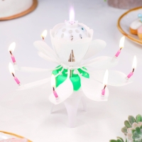 Свеча для торта музыкальная "Тюльпан", крутящаяся, белая, 14,5&times;6 см