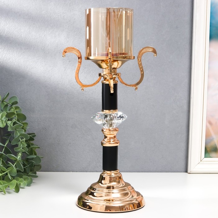 Подсвечник металл, стекло на 1 свечу "Карино" d-7 см, золото 15,5х15,5х33 см