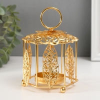 Подсвечник металл на 1 свечу "Фонарик. Цветок и листья" золото d=5,5 см 9,8х10,5х14 см Подсвечник металл на 1 свечу "Фонарик. Цветок и листья" золото d=5,5 см 9,8х10,5х14 см