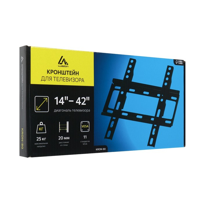 Кронштейн Luazon KrON-80, для ТВ, фиксированный, 14-42 Кронштейн Luazon KrON-80, для ТВ, фиксированный, 14-42", 20 мм от стены, черный