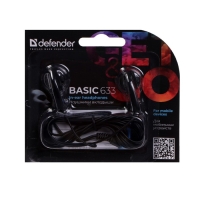 Наушники Defender Basic 633, вкладыши, черные Наушники Defender Basic 633, вкладыши, черные