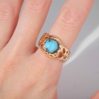 Кольцо &laquo;Бирюзовый мир&raquo; рельеф, цвет золото, безразмерное