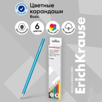 Карандаши 6 цветов, ErichKrause, пластик, шестигранные, 2,6 мм грифель, картонная упаковка, европодвес Карандаши 6 цветов, ErichKrause, пластик, шестигранные, 2,6 мм грифель, картонная упаковка, европодвес
