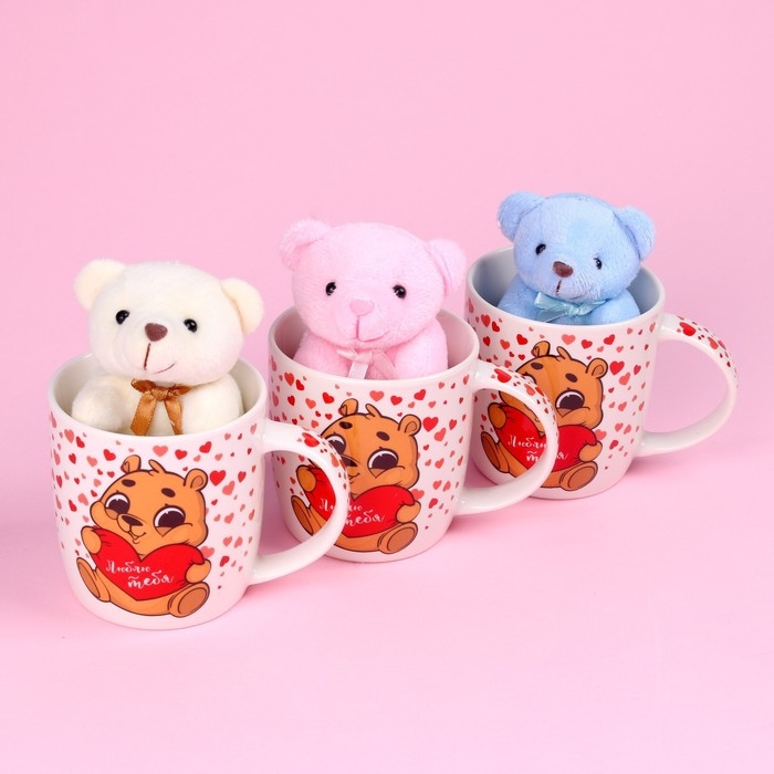 Набор &laquo;Люблю тебя&raquo;, игрушка в кружке, мишка, цвет МИКС